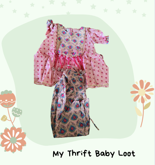 Preloved Mimosa peach and pink dhoti kurta set (4-5 years)